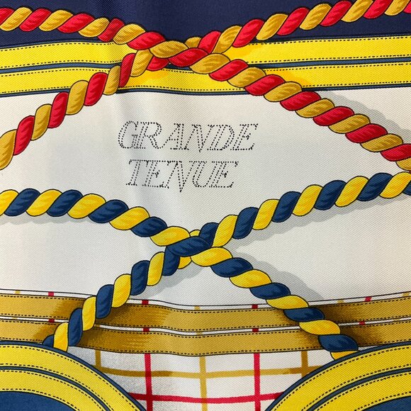 Hermes Navy Blue / Yellow Multi Grande Tenue Print Square Silk Twill Scarf - Picture 7 of 9